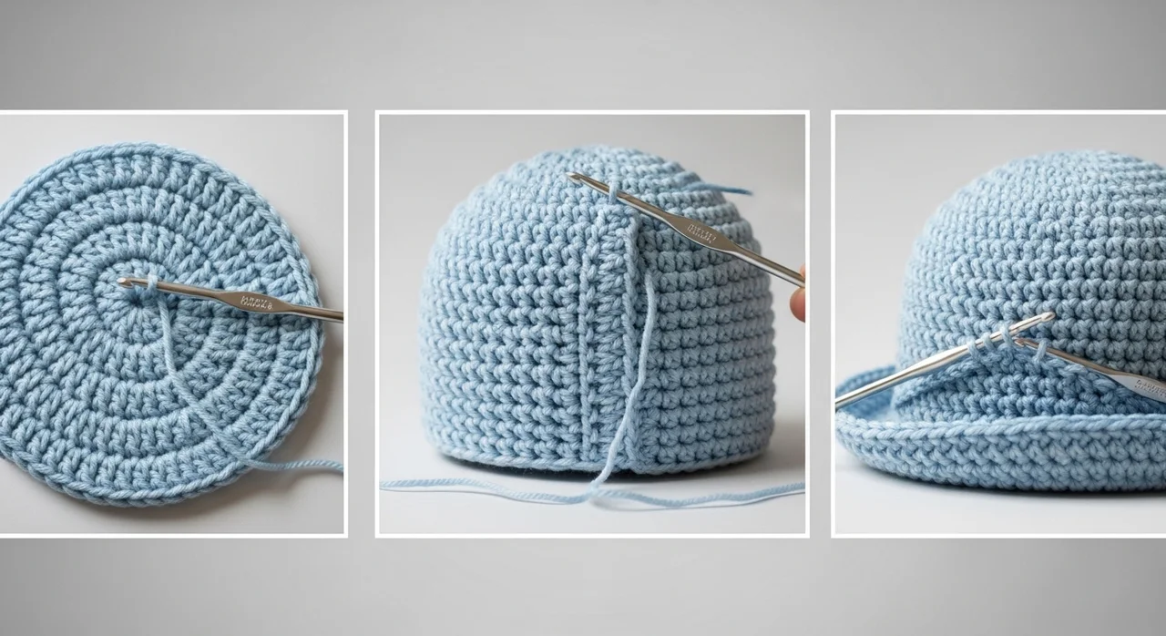 코바늘 모자뜨기 5단계 제작 과정